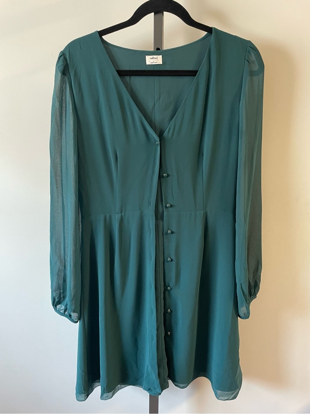 NEW Wilfred Nazaire Dress Green Long Sleeve Front Button Down Cottagecore